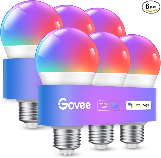 Govee Smart Light Bulbs, WiFi & Bluetooth Color Changing Light Bulbs, Music Sync, 16 Million DIY Colors RGBWW Color Lights Bulb, Work with Alexa, Google Assistant Home App, 800 Lumen, 6 Pack