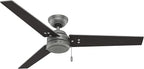 Hunter 52 inch Outdoor or Indoor Ceiling Fan No Light - Silver Ceiling Fan without Light, For Patio, Porch, Garage, or Living Room, Standard Mount, 3 Blades, Pull Chain - Cassius 59262, Matte Silver