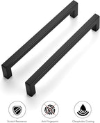 Ravinte 3 Pack Stainless Steel Kitchen Cabinet Handles Matte Black Square Bar Cabinet Pulls Kitchen Drawer Handles Sleek Dresser Drawer Pulls with 7-1/2 inch Hole Centers Flat Black Cabinet Hardware