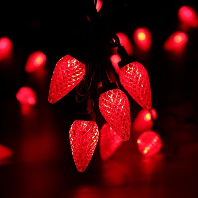 Brizled Red String Lights, 16ft 25 LED Faceted C9 Chrsitmas Lights, Connectable 120V UL Certified Tree Lights, Indoor Outdoor Christmas String Lights for Xmas, Patio, Party