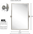 TEHOME 28.5 x 36 inch Brushed Nickel Metal Framed Pivot Rectangle Bathroom Mirror in Stainless Steel Tilting Beveled Vanity Mirrors for Wall