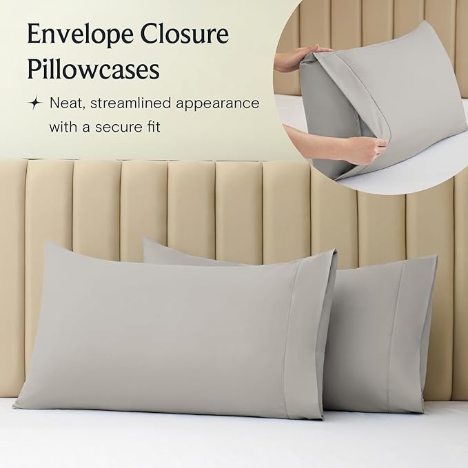 LuxClub 4 PC King Sheet Set, Breathable Luxury Bed Sheets, Deep Pockets Wrinkle Free Cooling Bed Sheets Machine Washable Hotel Bedding Silky Soft - Light Taupe King