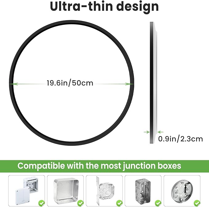 zemty 20 inch LED Flush Mount Ceiling Light, 50W 5000lm Large Light Fixture, 3 Color Temperature in One 3000k 4500k 6000K Round Modern Ceiling Lamp for Bedroom Kitchen Dining Room (Black)