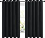 NICETOWN Blackout Curtains Panels for Bedroom, 2 Panels, 66 x 60 Inch, Black, 3 Pass Microfiber Noise Reducing Thermal Insulated Solid Ring Top Blackout Window Drapes
