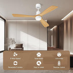 Obabala Ceiling Fan with Light 52 in Outdoor Ceiling Fans with Light and Remote, Modern 3 Wooden Blades, 6 Speed Reversible DC Motor for Patios, Kitchen Bedroom Porch
