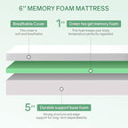 Queen Size Mattress,Fiberglass Free 6 Inch Green Tea Cooling Gel Memory Foam Mattress in a Box,Medium-Firm,Pressure Relief&Temperature Regulation,CertiPUR-US Certified,White