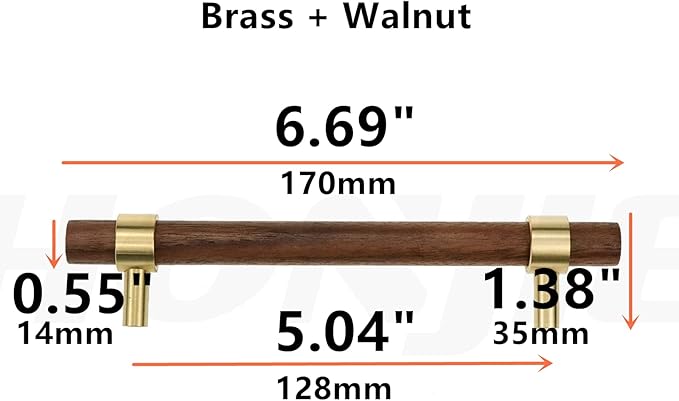 Drawer 6.69"/170mm Pulls Brass Walnut Kitchen Wardrobe Cabinet Hardware Pull Handle with Screw, 4Pcs