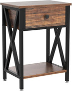 VECELO Nightstands Set of 2, Modern Bedside End Tables, Night Stands with Drawer and Storage Shelf for Living Room Bedroom, Industrial Metal Frame