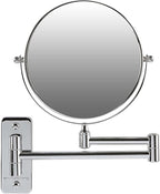 OVENTE 7" Wall Mounted Makeup Mirror with 1X/7X Magnification, Double Sided Magnifying Round Bathroom Vanity Mirror, 360° Swivel Design, Extendable and Folding Arm, Polished Chrome MNLFW70CH1X7X