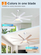 YUHAO 62 Inch White Ceiling Fan with Light and Remote Control.Noiseless,Dimmable,3CCT,6 Speeds Reversible, DC Ceiling Fans for Indoor or Covered Outdoor