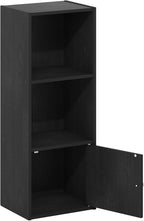 Furinno LUDER Book Shelf, 3-Tier Modern Bookshelf, Bookcase with 1 Door Storage Cabinet, 9.3" x 12" x 31.5", for Living Room, Bedroom, Home Office, Blackwood
