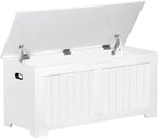 Wooden Storage Chest Box with Flip-top Lid & Safety Hinge, 39.4 Inch Living Room Organizer, Bedroom Bench, White
