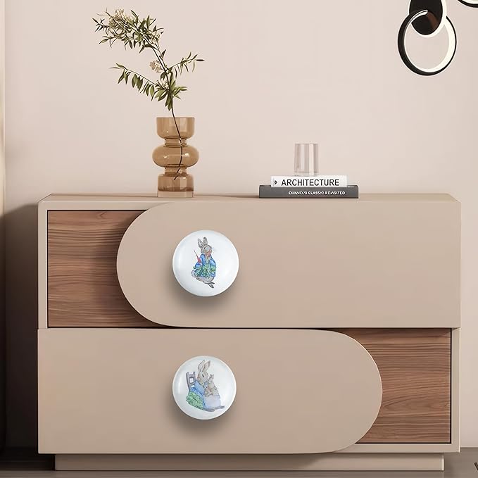 1.5" 8 PCS Unique Rabbit Theme Animal Ceramic Cabinet Knob Handles Cute Safari Animal Nursery Kids Room Wardrobe Dresser Drawer Knobs Pulls