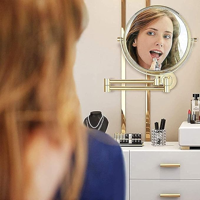 Vanity Mirror, Wall Mounted Makeup Mirror with 10X Magnification, 8 Inch Double Sided Vanity Magnifying Mirror, Cosmetic Mirror Shaving Mirror for Bathroom Gold