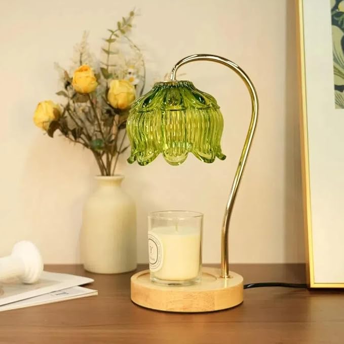 Dimmable Flower Candle Warmer Lamp, Green Candle Warmer with Timer & 4Bulbs, Birthdays Chirstmas Gifts for Women Mom, Unique Home Decor for Bedroom Fits All Jar Candle