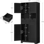 Iwell 57.8" H Tall Storage Cabinet with 2 Drawers & 2 Adjustable Shelves, Kitchen Cabinet with 4 Doors, Tall Cabinet for Living Room, Dining Room, Entryway, Black