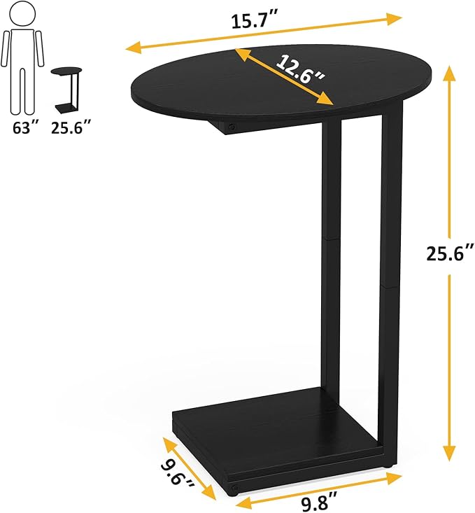Hosfais Small Side Table End Table, C-Shaped Wood Coffee Table TV Tray for Eating Couch Tables for Small Space, Living Room, (Black)