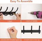 Coat Rack Wall Mount, Coat Hook Wall Mount, Wall Hooks for Hanging, Hat Rack for Walls, Coats Hanger with 10 Hook, Towel Hooks for Bathrooms (2 Pack, Black)