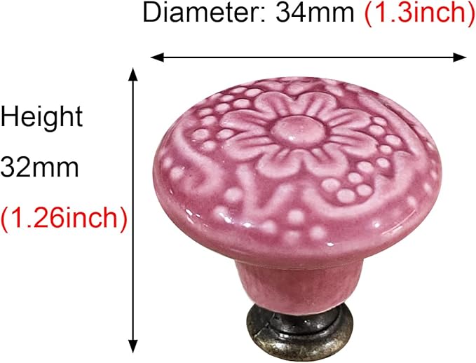 HUAMULAN 15 PCS Cabinet Knobs Glossy Ceramic Dresser Mushroom Table Drawer Cupboard Pull Furniture DIY Wardrobe Solid Color Vintage Handle,with 3 Size Mounting Screws