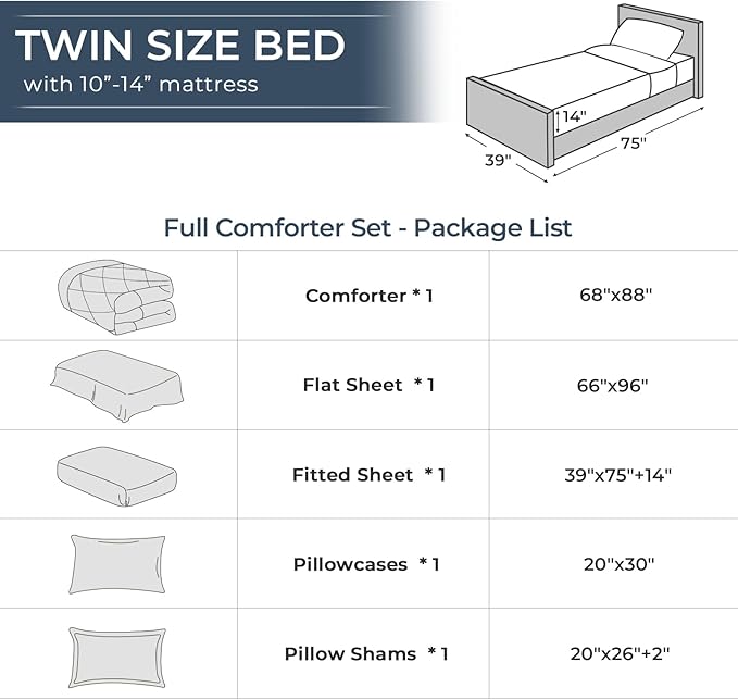 HEVUMYI Light Grey Twin Comforter Set - 5-Piece All Season Bed in a Bag Twin, Ultra Soft Bedding Set with Comforter, Flat Sheet, Fitted Sheet, Pillowcases, Pillow Shams, Light Gray