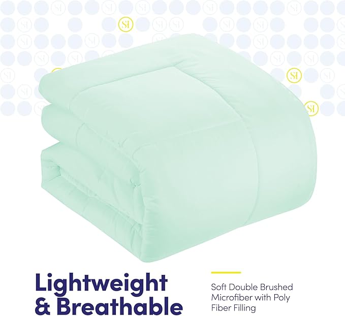 Sweet Home Collection 7 Piece Comforter Set Bag Solid Color All Season Soft Down Alternative Blanket & Luxurious Microfiber Bed Sheets, Mint, Twin XL
