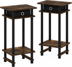 Furinno Turn-N-Tube Tall End Side Night Stand/Bedside Table with Bin Drawer, 2-Pack, Amber Pine/Black/Black