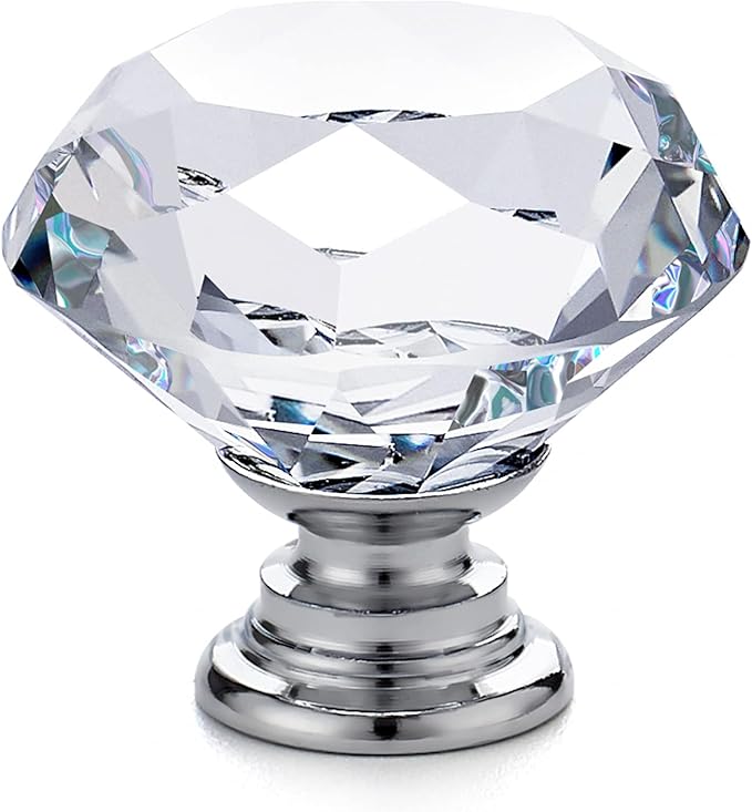 Ravinte 25 Pack Crystal Drawer Knobs - Glass Cabinet Knobs, Diamond Shaped, 30 mm, Silver Base