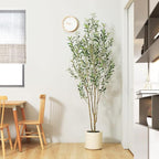 LOMANTO Artificial Olive Trees, 7 ft Tall Fake Olive Trees for Indoor, Faux Olive Silk Tree, Large Olive Plants with White Planter for Home Decor and Housewarming Gift, 1 Pack