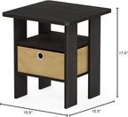 Furinno ANDREY Side Table, End Table, Night Stand with Open Shelves and Storage Bin, Bedside Table, for Living Room, Bedroom, Dark Espresso