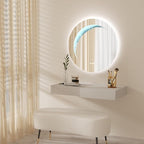 24'' Circle LED Mirror, Frameless Round Smart Mirror with Backlit & Half Moon Light, Anti-Fog, 3 Color Modes, Dimmable Wall-Mounted LED Vanity Mirrors for Bathroom, Bedroom, Entryway