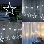 Star Curtain Lights for Bedroom - Plug-in 9ft 138 LED Fairy Twinkle Lights with 12 Star Drops, Connectable Window Lights with Remote 8 Lighting Modes for Indoor Xmas Ramadan Decoration, White