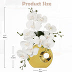Briful Artificial Orchid Flowers in Gold Pot 15.7" Tall White Faux Orchid Arrangement Silk Orchid Flower Fake Orchids Centerpiece for Home Office Room Wedding Table Décor