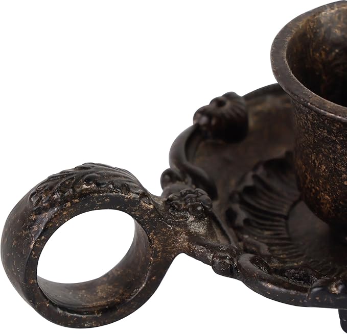 NIKKY HOME Taper Candle Holders with Handle, Set of 2 Rustic Metal Candlestick for Table Centerpieces, Wedding Decor and Dinner Party, Brown