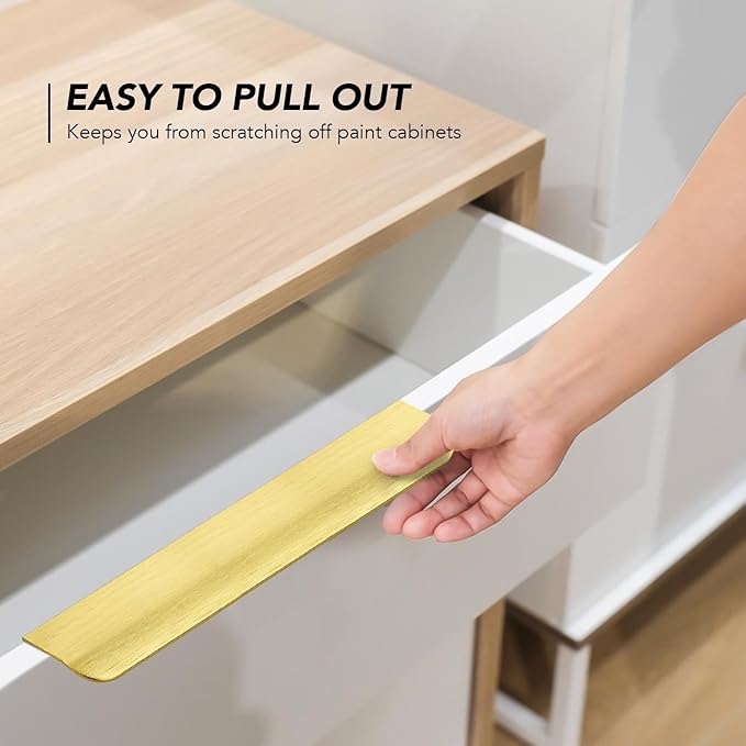 Ravinte Hardware 12 Pack Gold Cabinet Handles, 7.8 Inch (200mm) Finger Edge Pulls, 6-1/4 Inch Hole Center, Finger Pulls for Cabinets