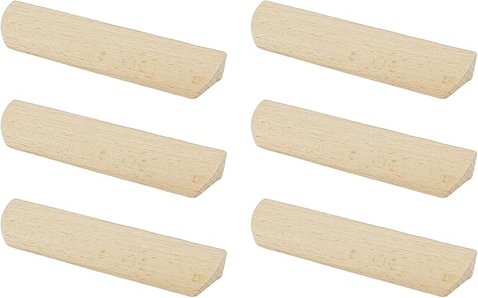 6Pcs Unfinished Wood Solid Furniture Pulls Handles,Unfinished Unpainted Paintable Wooden Handles Cupboard Closet Drawer Handle Pull,Length 4.84",Hole Dis.3.78"