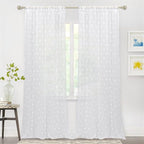 MYSKY HOME Living Room Pom Pom Sheer Curtains - White, Light Filtering, 95Inch Length, Rod Pocket, 52 x 95 inch, 2 Pieces