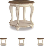 Signature Design by Ashley Realyn French Country Round End Table Two-Tone Accent Table – Chipped White