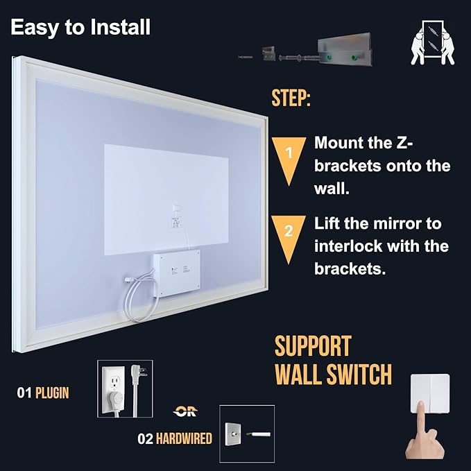 LED Bathroom Mirror 40"x 32", Front Lit and Backlit LED Mirror with Lights,Stepless Dimmable,Anti-Fog, Shatter-Proof, Memory, 3 Colors Lighted Vanity Mirror (Horizontal/Vertical)