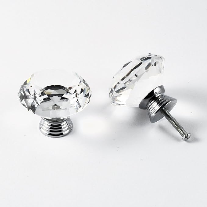 12pcs Diamond Shape Crystal Glass 30mm Drawer Knob Pull Handle Usd for Cabinet, Drawer