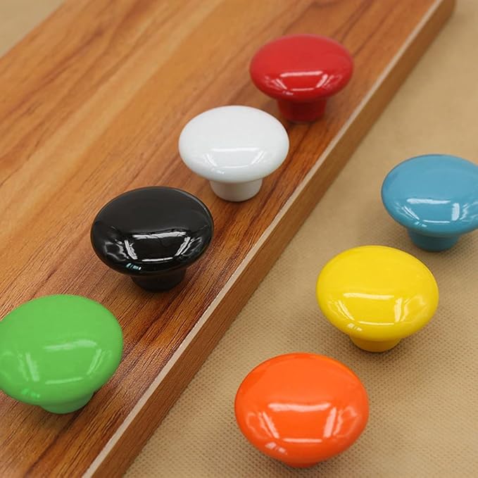 HUAMULAN 15PCS Yellow Glossy Ceramic Knobs Button Round Mushroom Cabinet Dresser Vintage Pulls Door Handles Cupboard Wardrobe Drawer, Dia. 1.5 inch (38mm)