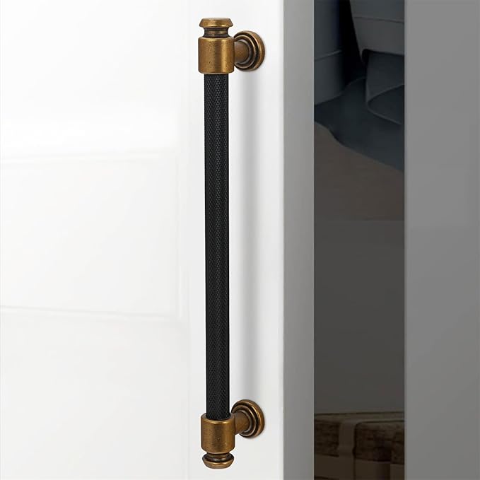 10 Pack 7-1/2 inch(192mm) Black and Antique Brass Kitchen Cabinet Handles Knurled Cabinet Pulls Black Drawer Pulls Kitchen Cabinet Hardware