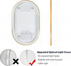 Niccy Oval LED Mirror for Bathroom, 48x30 Front Lit + Backlit Vanity Mirrors with Light Anti-Fog, Shatter-Proof, 3 Colors, Makeup Mirror with Gold Frame (Horizontal/Vertical)