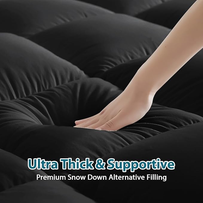 CYMULA Full Size Mattress Topper - Extra Thick Cooling Mattress Pad Cover for Back Pain - Soft Mattress Protector Firm Bed Topper Pillow Top with 8-21 Inch Deep Pocket 3D Snow Down Alternative Fill