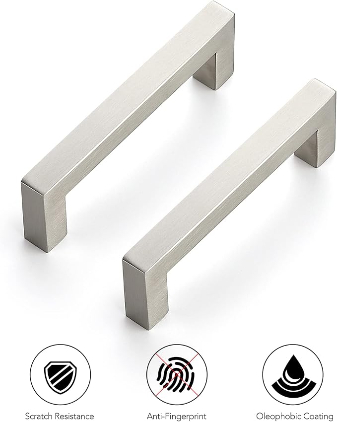Ravinte 32 Pack 4 Inch Kitchen Square Cabinet Handles Satin Nickel Pulls Brushed Nickel Kitchen Cabinet Hardware Handles for Cupboard Drawer Pulls