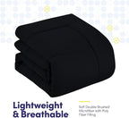 Sweet Home Collection 7 Piece Comforter Set Bag Solid Color All Season Soft Down Alternative Blanket & Luxurious Microfiber Bed Sheets, Black, Queen