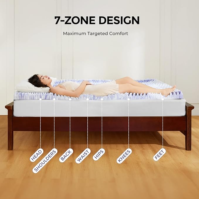 Dreamsmith 2 Inch 7-Zone King Memory Foam Mattress Topper, Cooling Gel Infused Foam Mattress Topper King for Pressure Relief, CertiPUR-US Certified