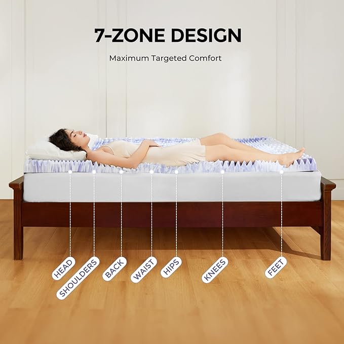 Dreamsmith 3 Inch 7-Zone King Memory Foam Mattress Topper, Cooling Gel Infused Foam Mattress Topper King for Pressure Relief, CertiPUR-US Certified
