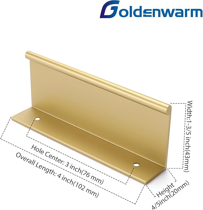 goldenwarm 25 Pack Gold Finger Edge Pulls Drawer Finger Pulls Champagne Gold Kitchen Hardware Handles Bedroom Dresser Drawers,3in Hole Center
