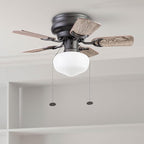 Prominence Home Hero, 28 Inch Traditional Flush Mount Indoor LED Ceiling Fan with Light, Pull Chain, Dual Finish Blades, Reversible Motor - 51655-01 (Bronze)