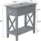 ChooChoo End Table, MDF Material Flip Top Narrow End Table with Drawer, Accent Small Side Table Nightstand for Living Room, Bedroom, and Small Spaces - Gray